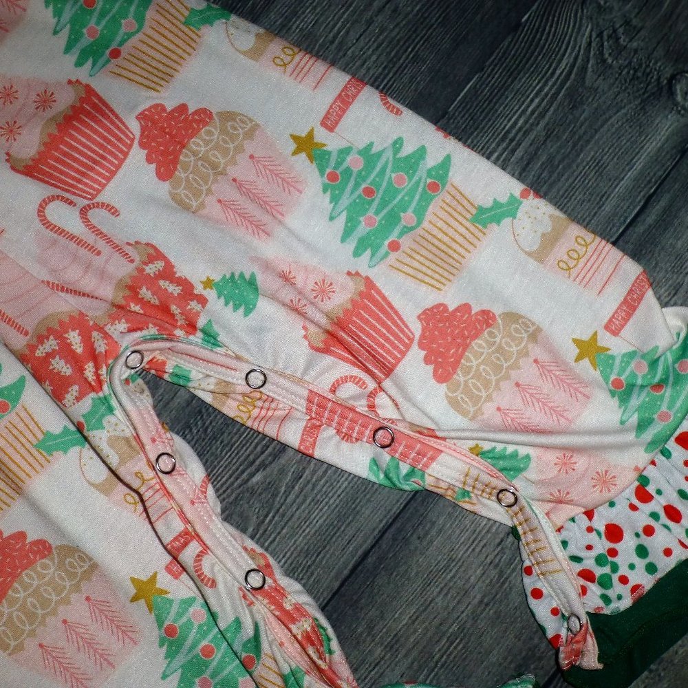 Boutique Girls Pink Christmas Tree Romper Overalls Jumpsuit - Picture 3 of 3
